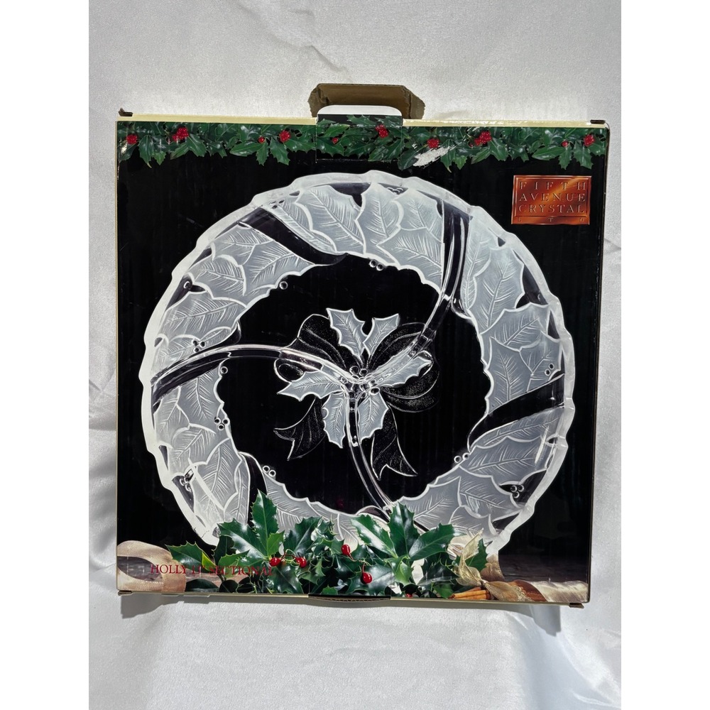 Fifth Avenue Crystal Holly 13" Round Sectional Frosted Platter Christmas elegant
